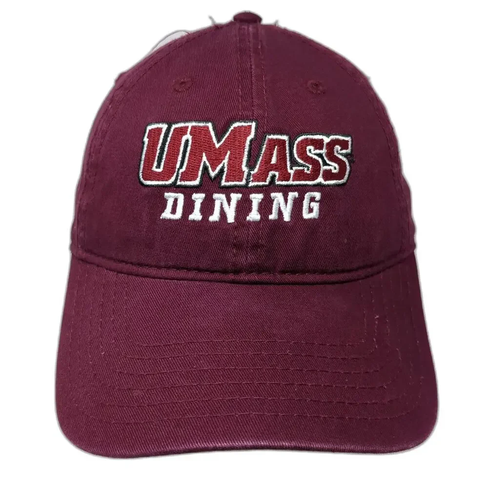 Otto UMass Dining Baseball Cap Red One Size Hat Embroidered Cotton Slideback
